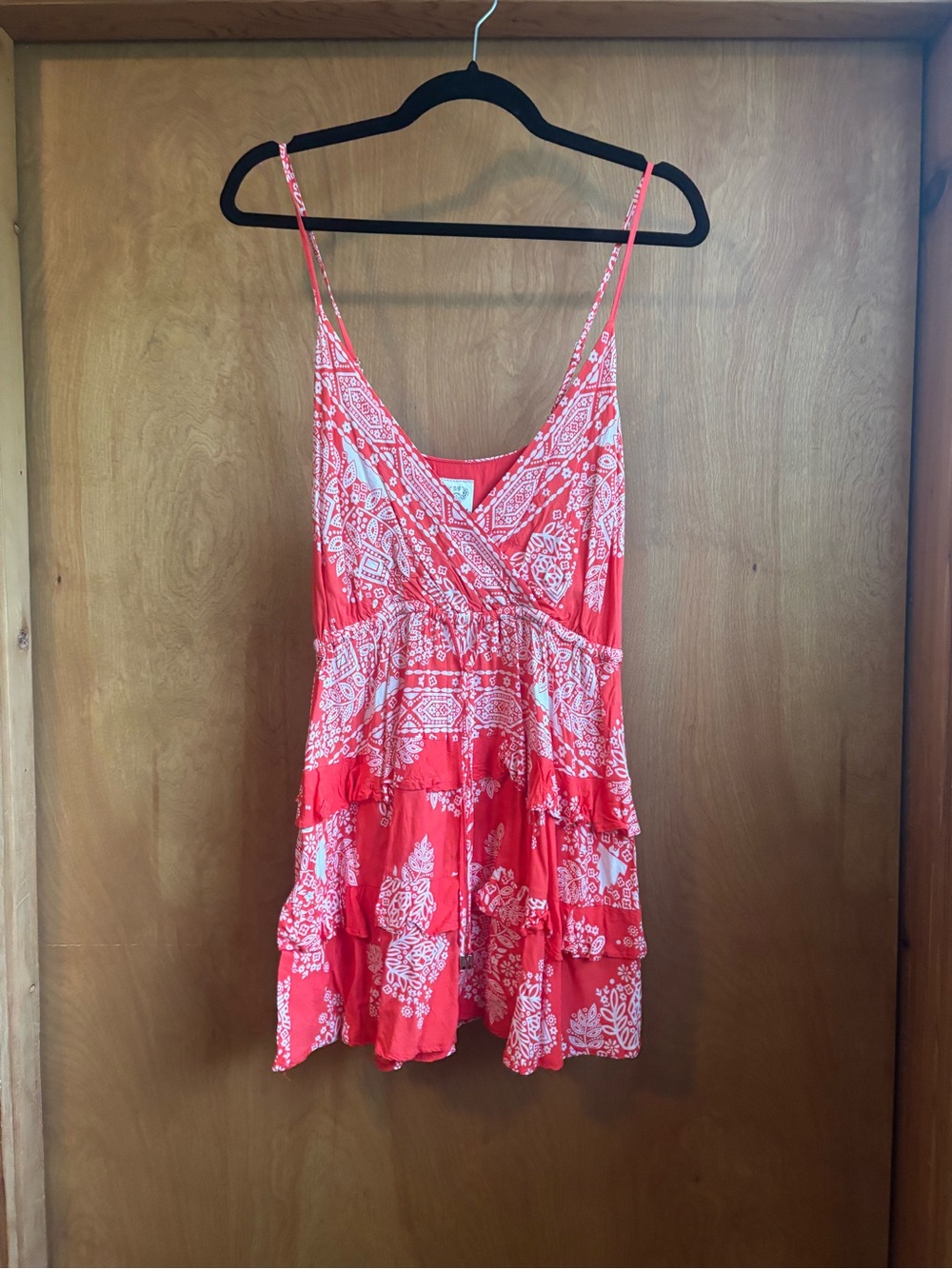 Coral and White Printed Tiered Cami Dress